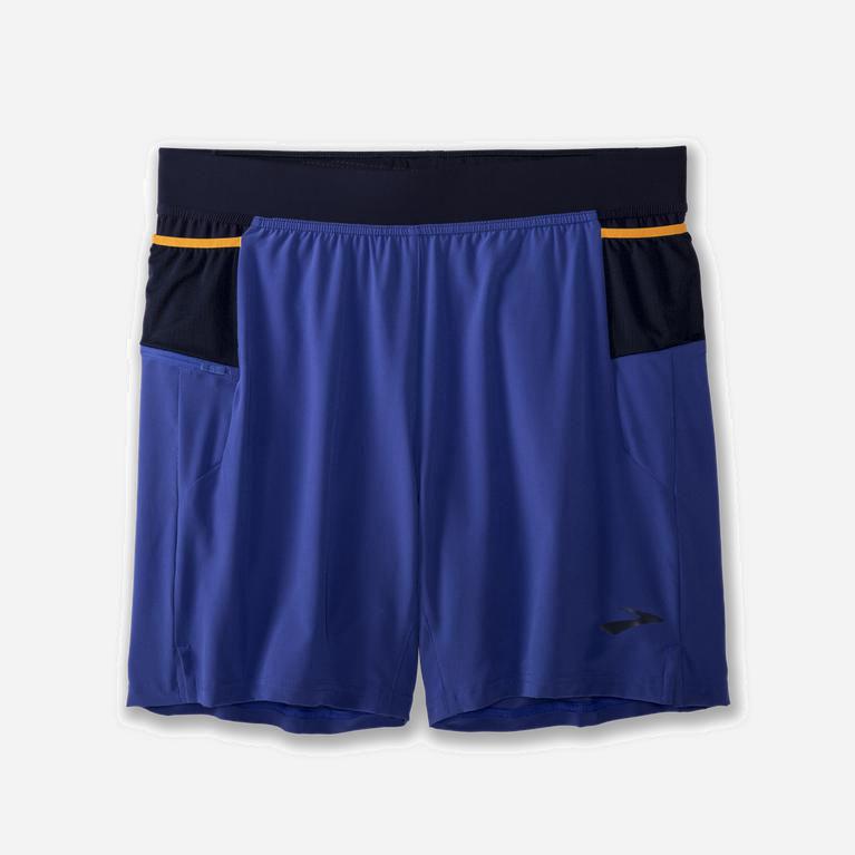 Brooks Sherpa 7 2-In-1 Mens Running Shorts - Amparo Blue/Navy/Fluoro Orange - Philippines (104798YOC